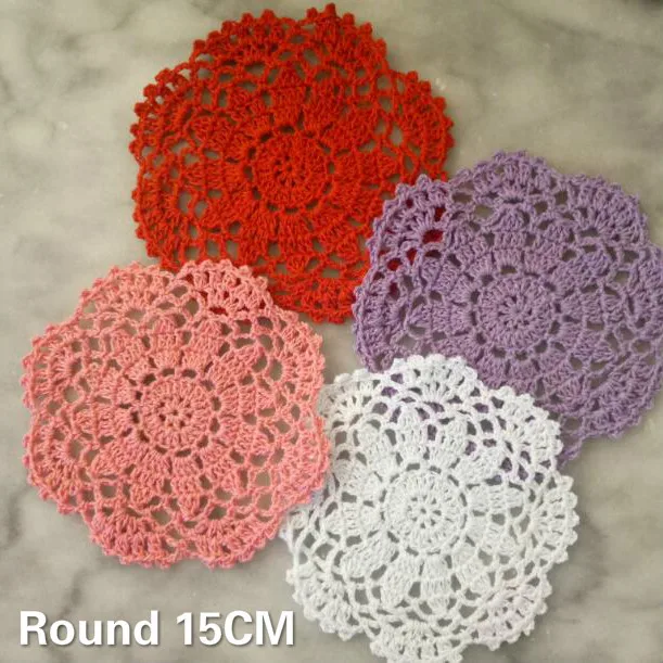 

15CM Round Cotton Lace Crochet Flowers Dining Doily Wedding Napkins Mantel Individual Mat Pad For Kitchen Table Coaster Placemat