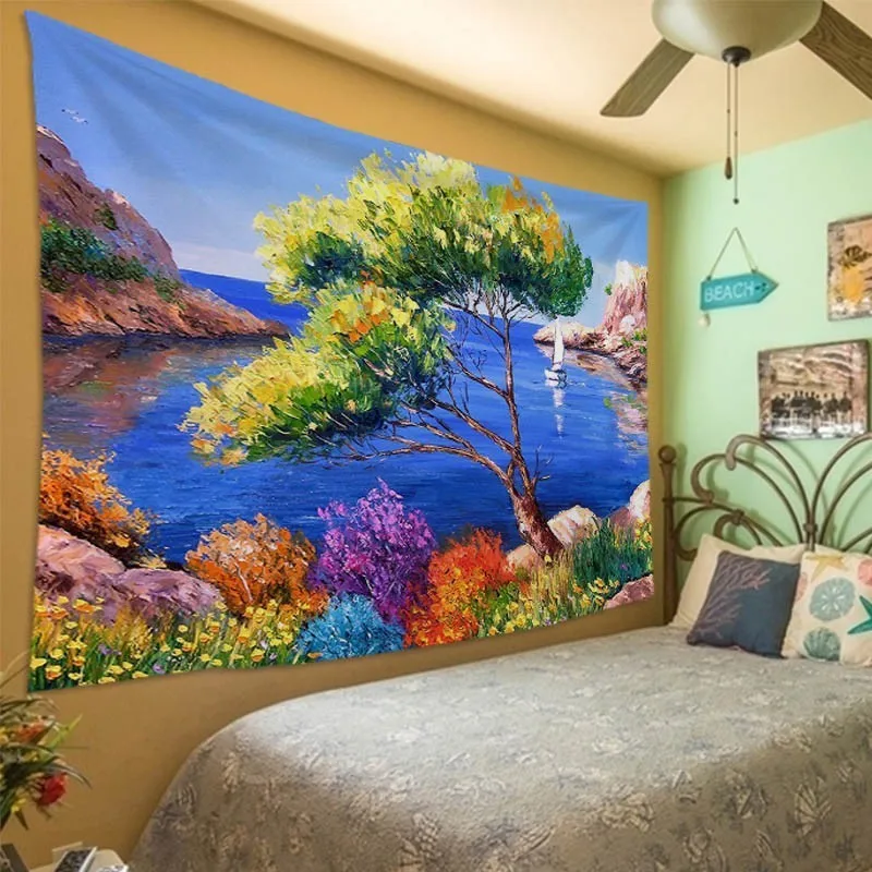 Natural scenic oil painting tapestry wall hanging Vintage Europe style Children bedroom Decor