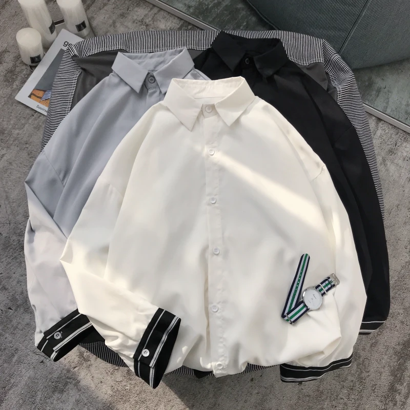 

Men's shirt 2019 spring new fashion men's short sleeve shirt solid color loose casual large size seven sleeve youth men's wear