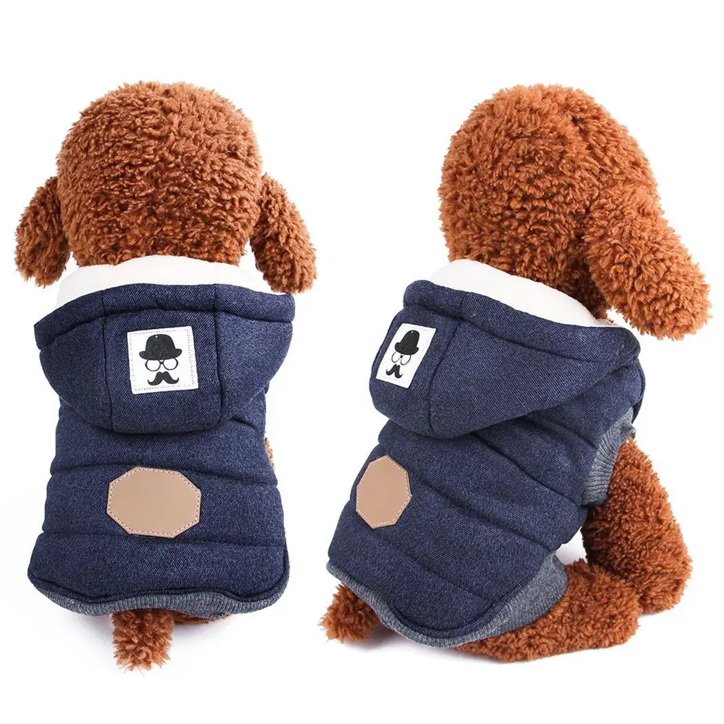 

Pet Dog Casual Print Button Closure Navy Blue Winter Warm Hooded Neck Clothes