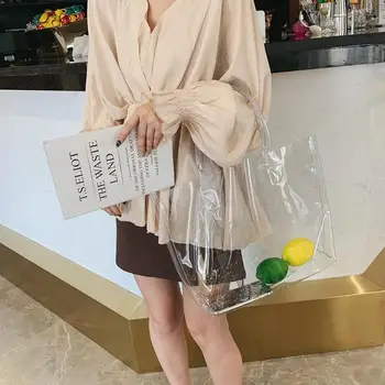 

Transparent PVC Shoulder Bag for Women Jelly Bags Purse Large Casual Tote Solid Color Handbags Sac A Main Female Top Handbag