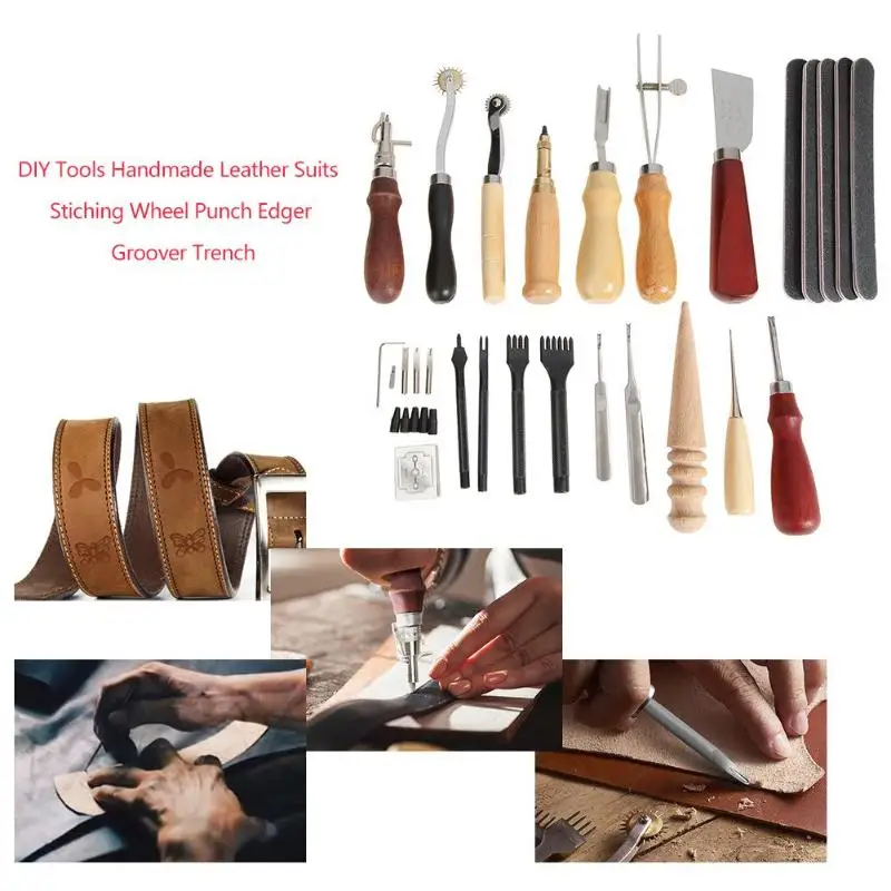 

59pcs Handmade Leather Suits DIY Tools Handmade Leather Suits Set Belt Puncher Device Hand Tool Leathercraft Accessories
