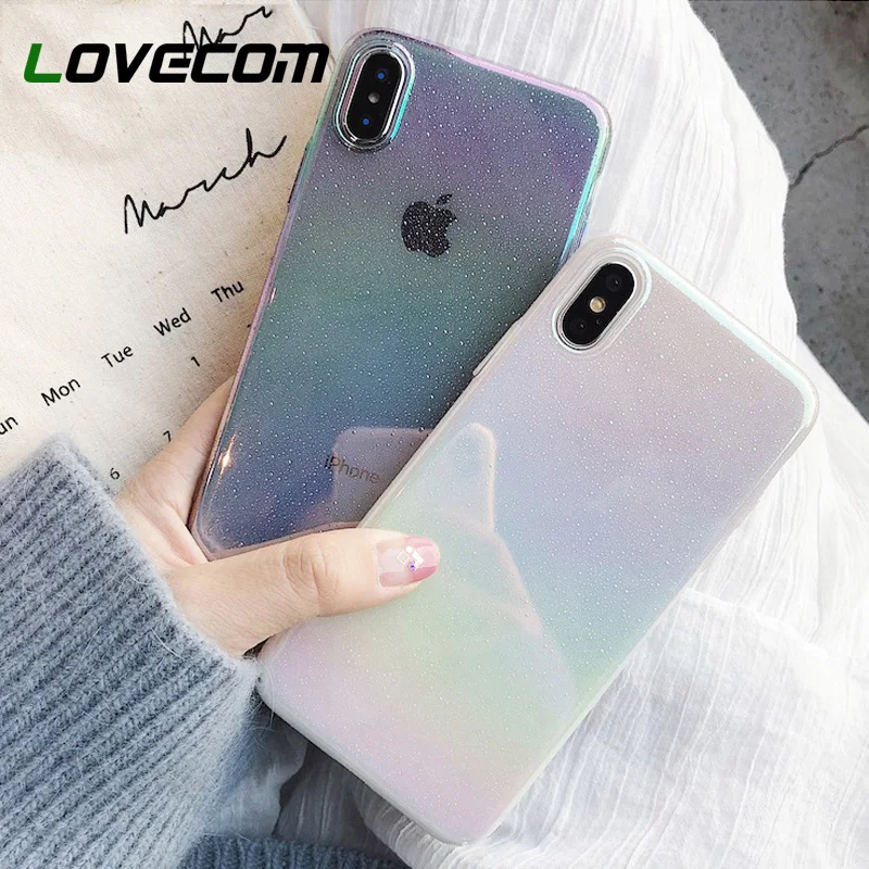

LOVECOM Cute Gradient Rainbow Glitter Emboss Water Cases For iPhone X XS XS Max XR 6 6S 7 8 Plus Hard PC Protective Back Cover