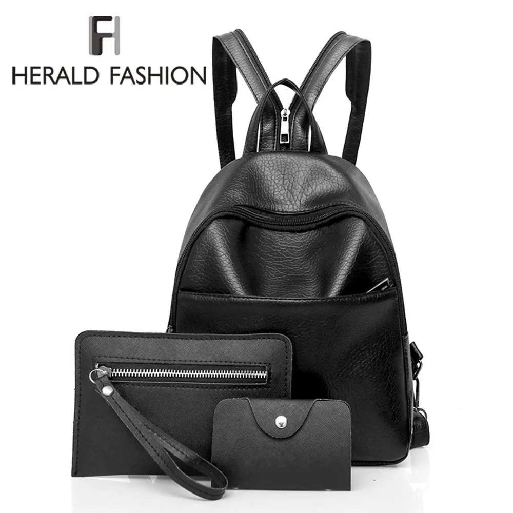 Herald Fashion Simple Women Backpack Quality Leather Backpacks for Teenage Girls Female School Shoulder Bag Bagpack