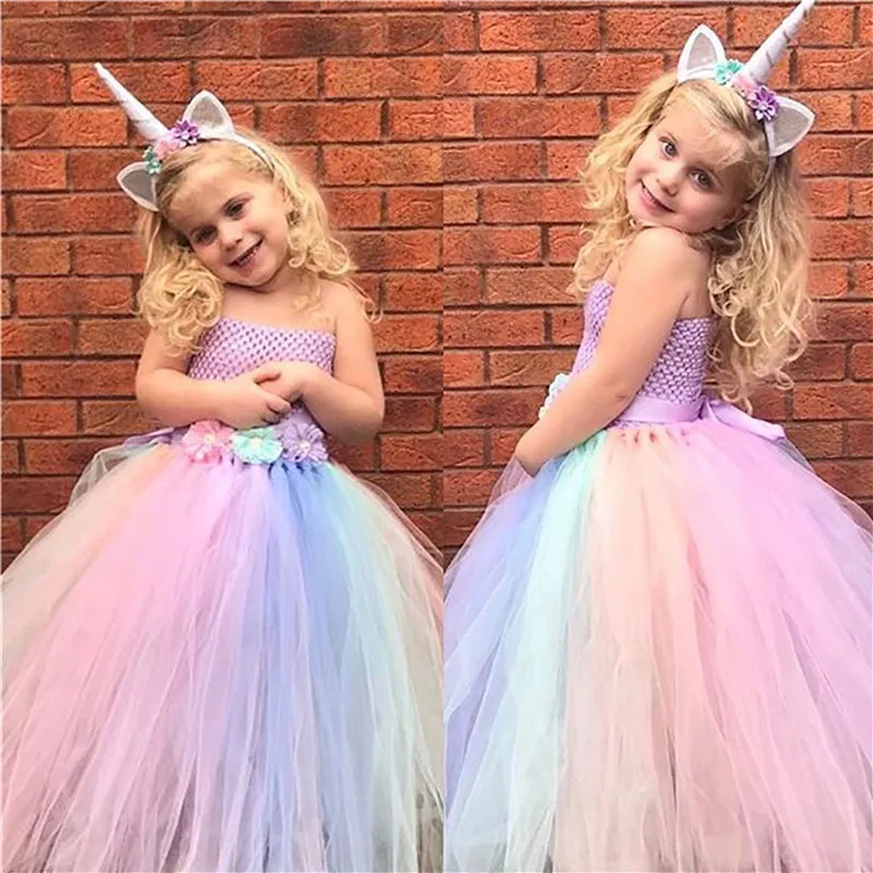 

2019 New style 2-10 year summer sleeveless Unicorn children princess dress Children's clothing girls dress Christmas Party dress