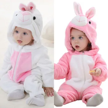 

Pudcoco Lovely Rabbit Furry Romper Kids Baby Boys Girls Bunny Flannel Zipper Hooded Romper Toddler Plush Jumpsuit Outfits