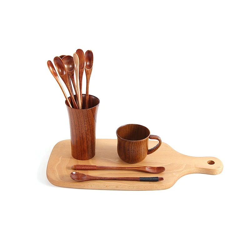 BalleenShiny Wooden Dessert Spoon Long Handle Wiring Coffee Stir Honey Milktea Scoop Cute Tableware Jam Cream Milktea Tools