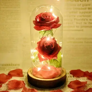 

Beautiful Glass Red Rose Cover Preserved Fresh Flower Immortality Romantic Soap Flower Gift Party Home Decoration Dropshipping