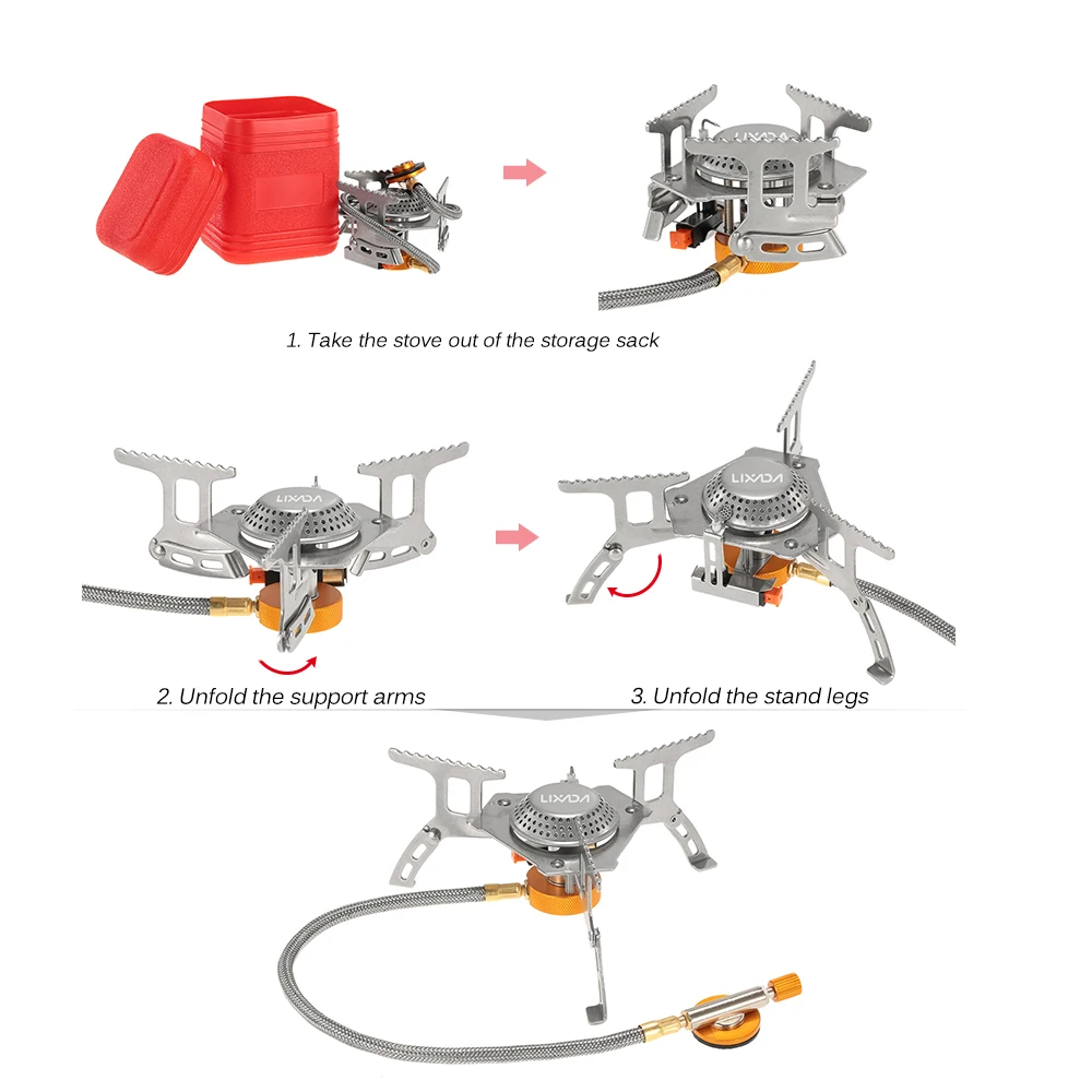 Lixada 3000W Outdoor Camping Stove Cookware Set Camping Gas Stove Outdoor Cooking Portable Foldable Split Gas Stove