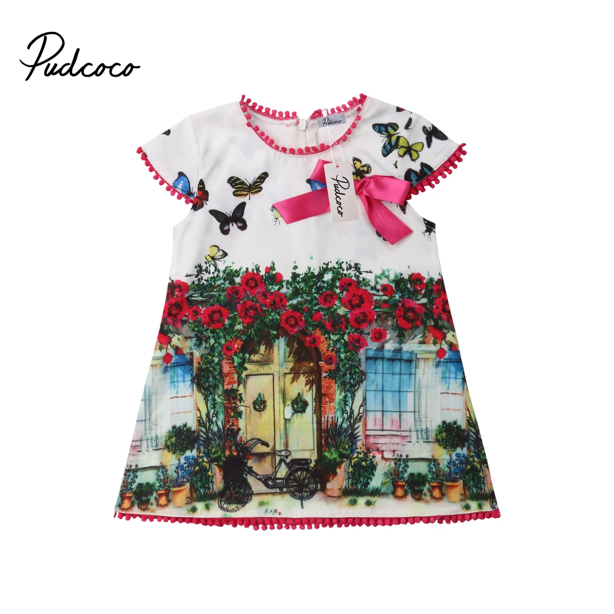 

Pudcoco Summer Baby Dress Toddler Kids Girls Oil Painting Butterfly Bow Princess Dress Sundress Cotton Children Clothing 1-6Y
