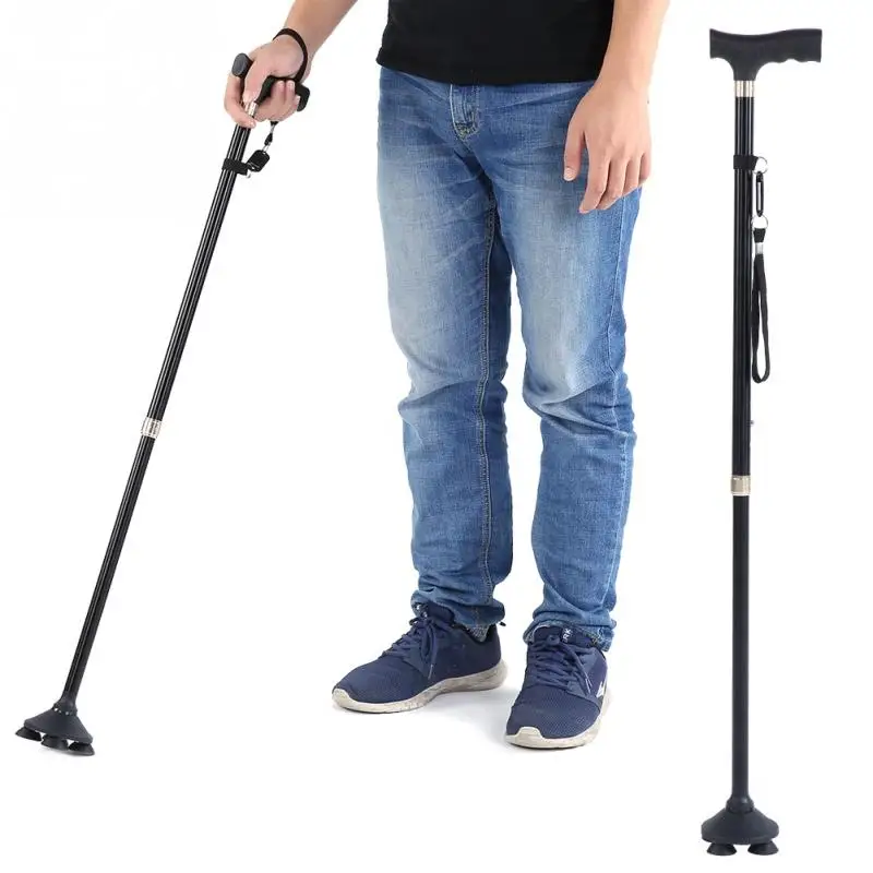 

Height Adjustable Aluminum Alloy Cane Crutch with T Handle 4-pronged Pivot Base for All Terrain Grip v
