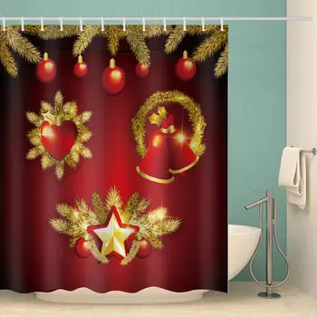 

Merry Christmas Decor For Home Red Balloon Curtain Cartoon Xmas Decorations Pattern Waterproof Bathroom Shower Bath Curtain2019