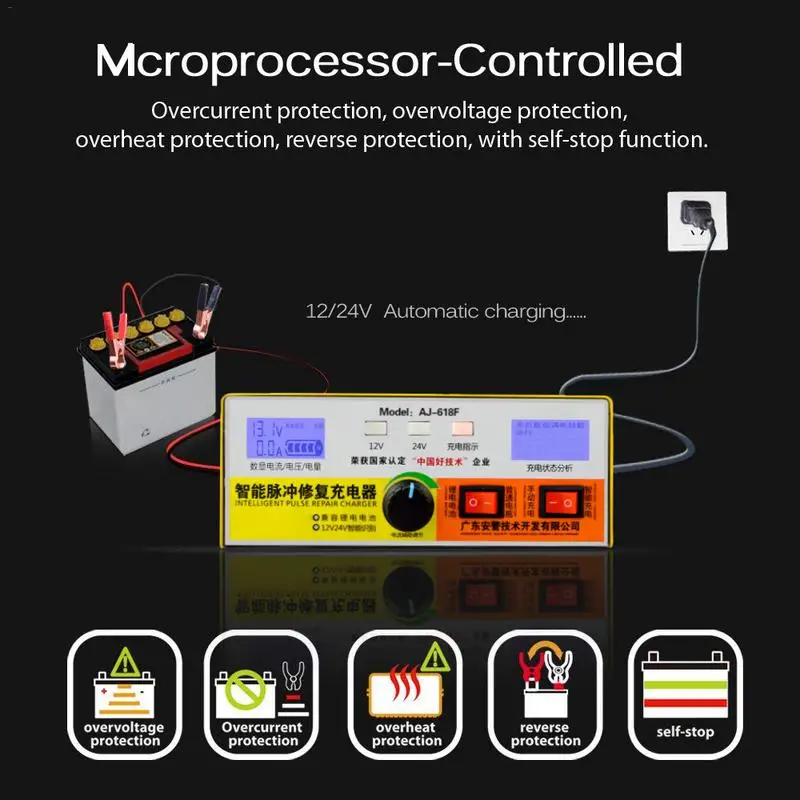 Car Battery Charger For All Car Motorcycle Truck  Auto Repair Charger 12V 24V High Power Pulse Pure Copper US EU Standard