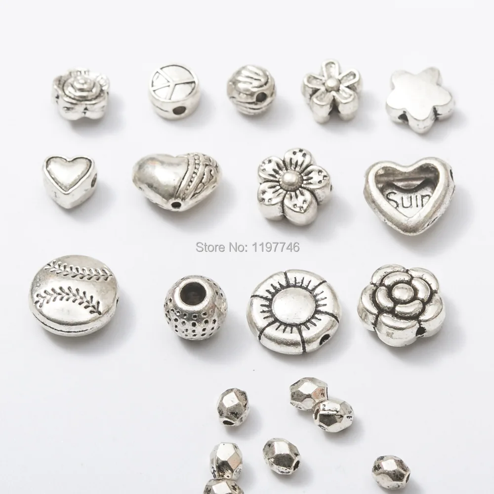 Silver Beads for Jewelry making 10pcs Metal Small Hole Heart Flower Charms Round Spacer Bracelets | Украшения и аксессуары
