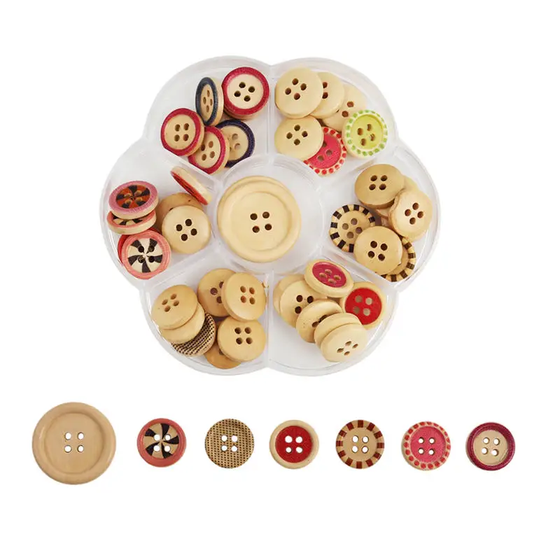 

Wood Sewing Buttons Scrapbooking 4 Holes Round Kids Clothes Sewing Accessory 25mm(1") Dia. - 15mm( 5/8") Dia., 1 Box(51 PCs/Box)