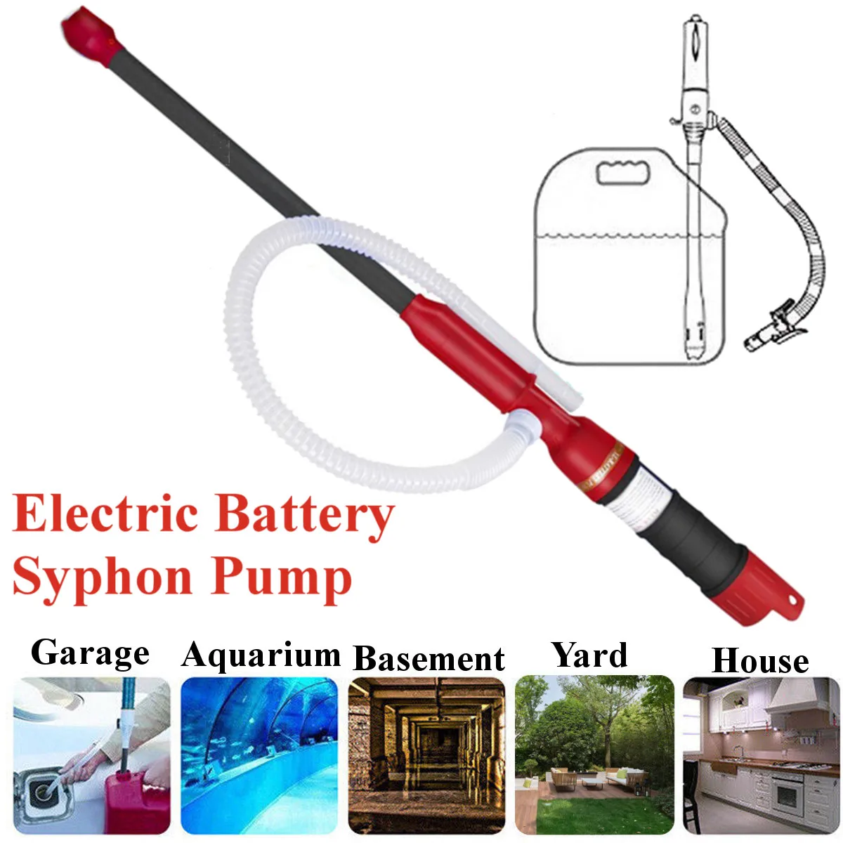 

Electric Battery Operated Liquid Transfer Pump Gas Water Oil Other Non-Corrosive Liquids Use In Garage Aquariums Basement Shop