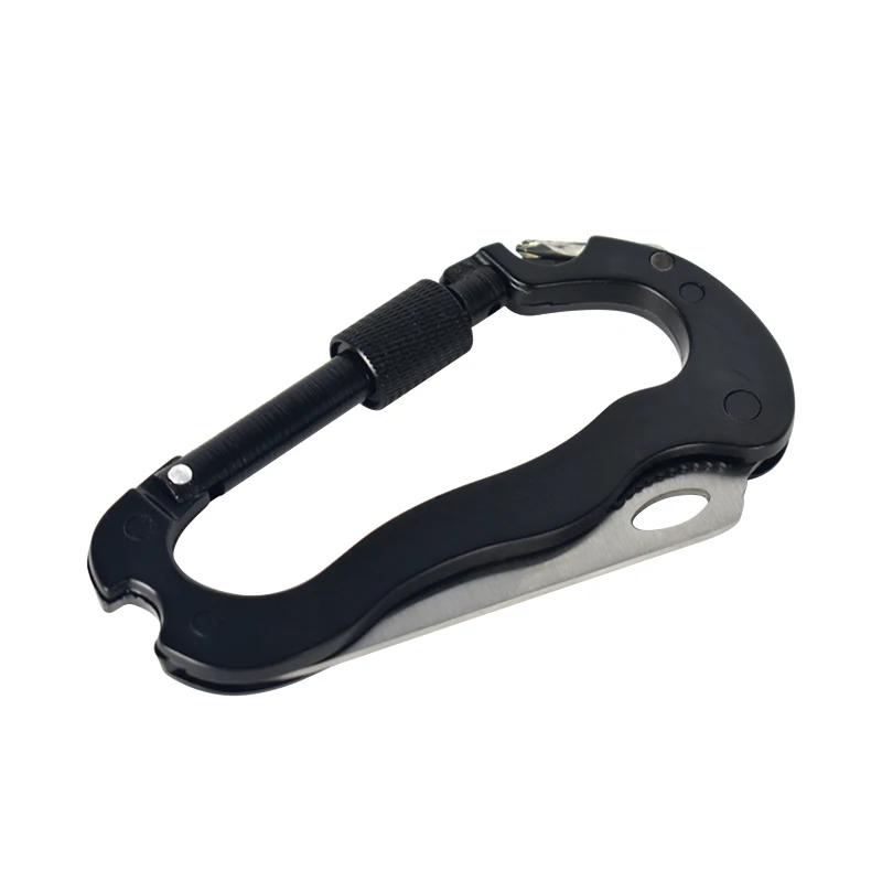

New Self Defense Outdoor Multi-function EDC Tools 5 In 1 Carabiner Security Knife Hook Gear Multi Tool Buckle Rock