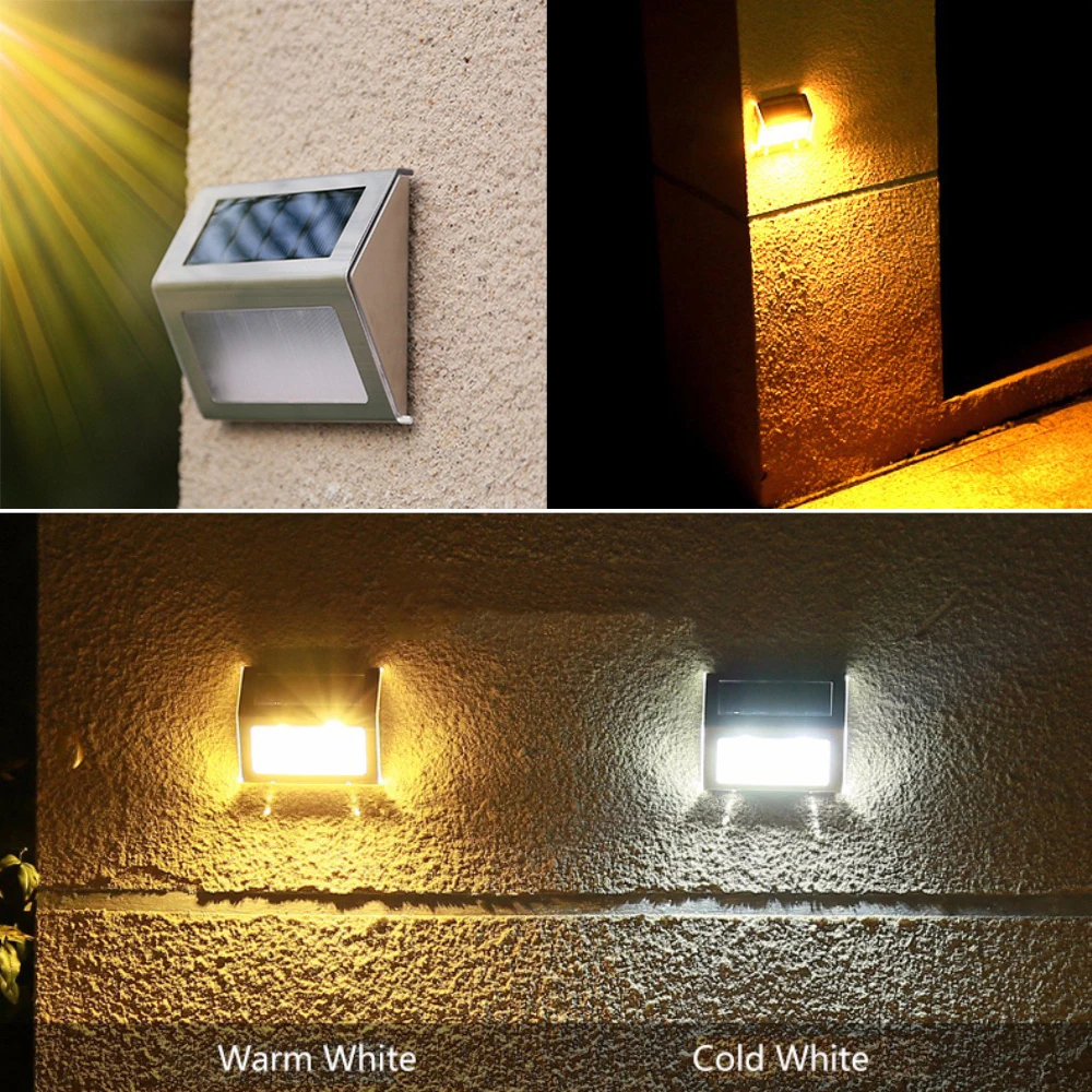 

Stainless Steel Warm White Cool White Solar Wall Lamp Step Light 1-6 Pack LED Garden Light Waterproof Outdoor