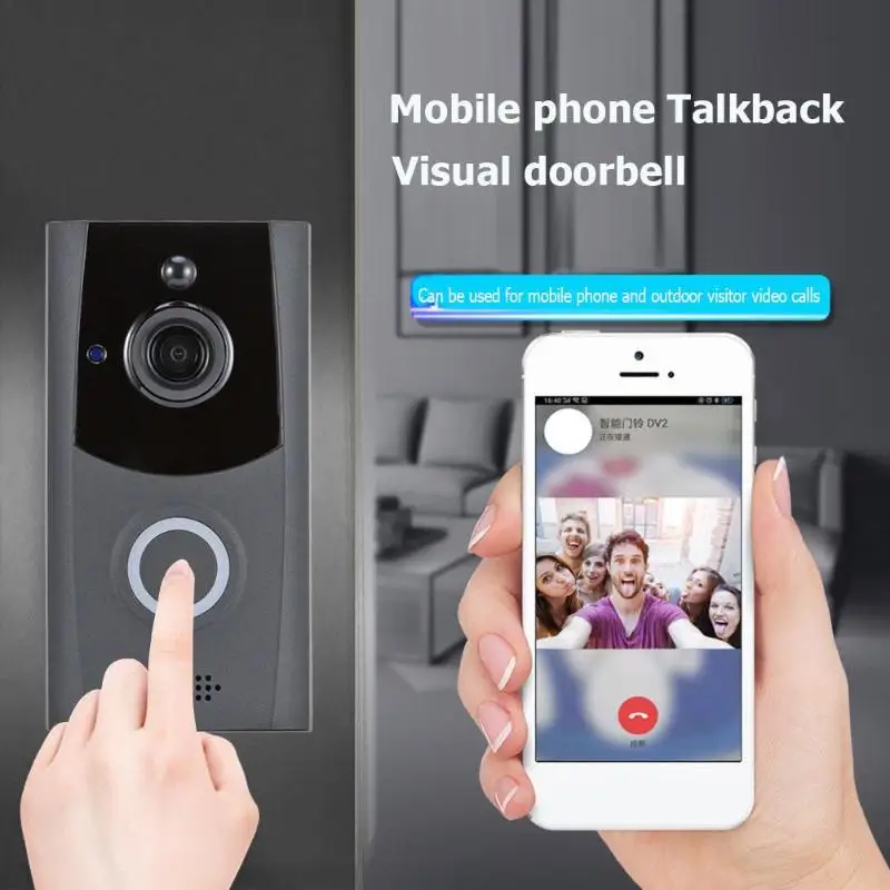 

Smart Wireless WiFi Security Doorbell Visual Intercom 720p Camera Remote Home Monitoring Night Vision Video Door Phone Grey
