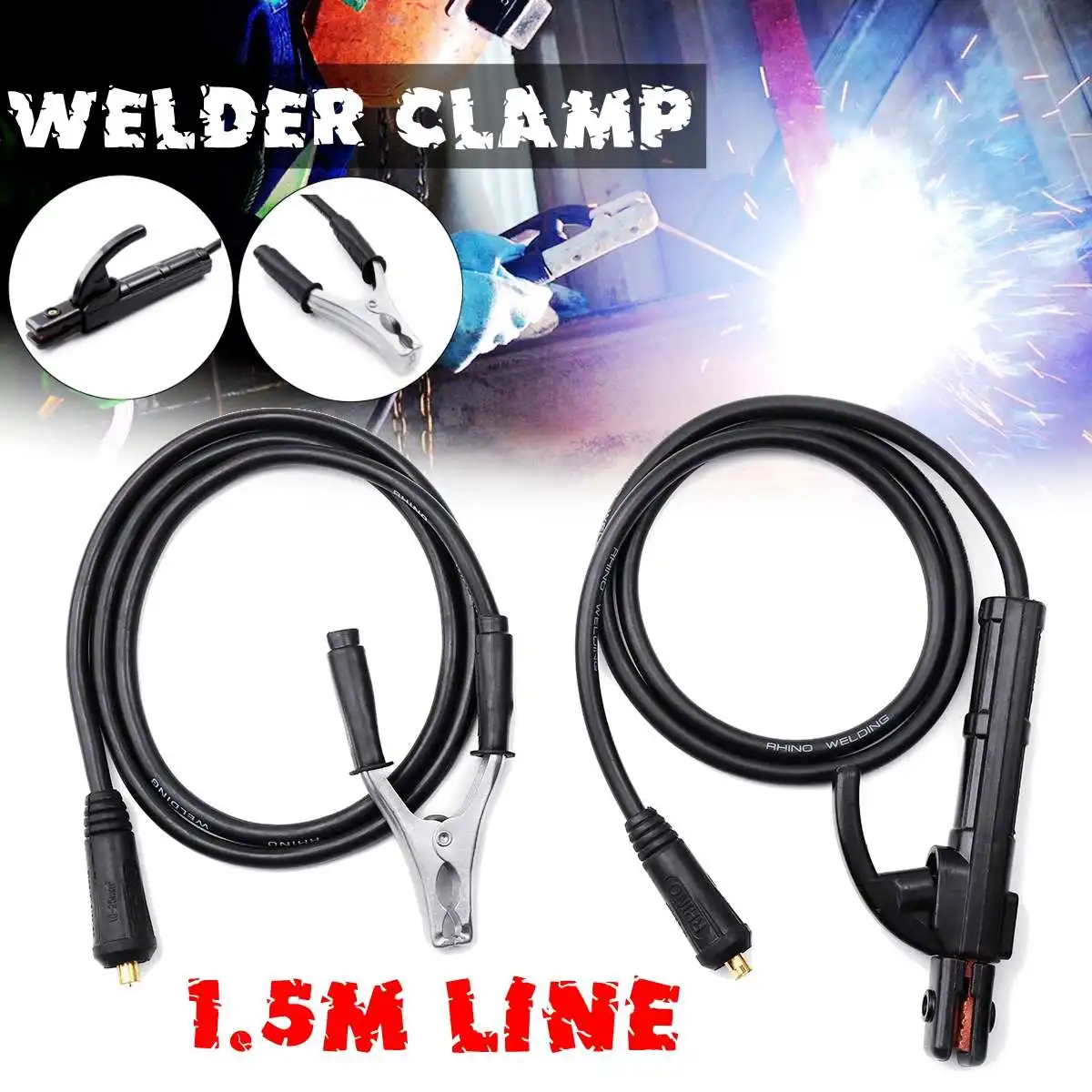 

2 Pcs 300A 1.5M Electrode Holder Stick Welders /Ground Clamp Set Welding Rod Stinger Clamping Tool