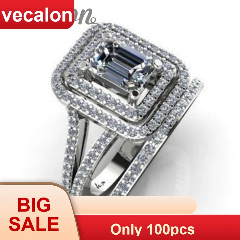 

Vecalon Engagement Jewelry AAAAA Zircon Cz Wedding Band Ring Set for Women 10KT White Gold Filled Female Finger ring
