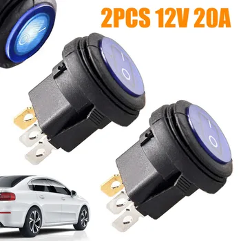 

2pcs On/Off 20A DC12V 3 pin SPST Switch Waterproof Auto Boat Marine Toggle Rocker Button With Blue LED