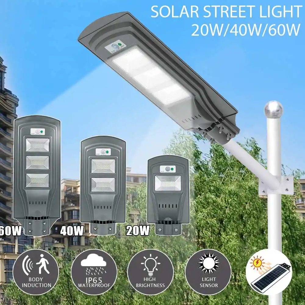 

20W/40W/60W LED Solar Lamp Wall Street Light Dusk to Dawn Super Bright Motion Sensor Waterproof Security Lamp for Garden Yard