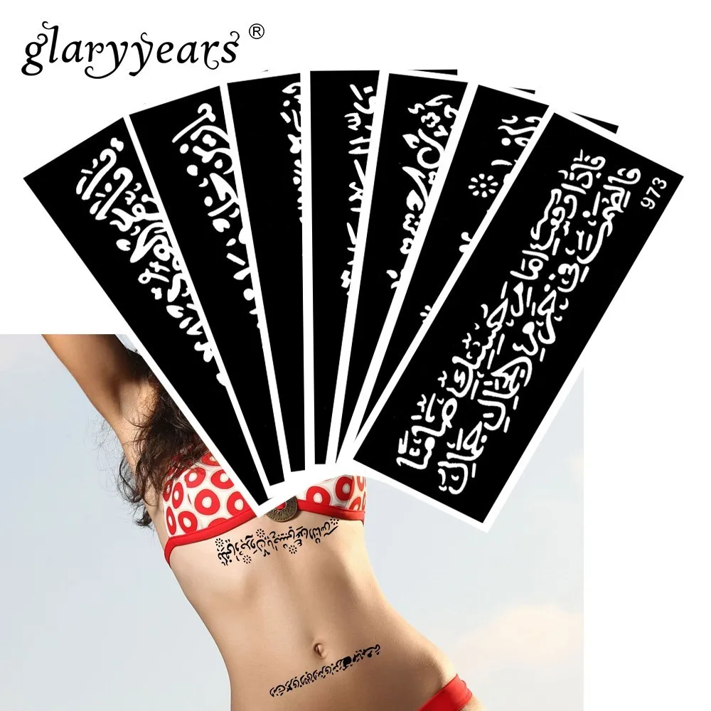 

7 Pieces/Set Henna Tattoo Stencil Sign Pattern Paste Drawing Lady Body Art Tattoo Stencil Sexy Product Waterproof 2019 HN#56