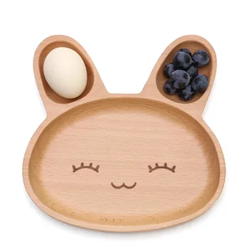 

19*19*2cm Cute Rabbit Food Dish Wooden Appetizer Platter 3 Compartment Dinner Plate Tray Kawaii Bunny Elephant Food Dinner Plate