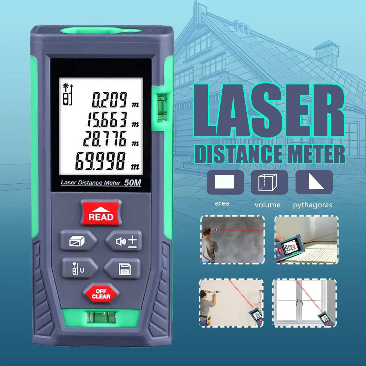 

Handheld Digital Laser Distance Meter 50M 70M Mini Laser Rangefinder Laser Tape Range Finder Diastimeter Measure 164-230FT