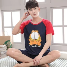 Летний мужской пижамный комплект с рисунком из мультфильма, хлопок, рубашка для сна и шорты, короткая Пижама размера плюс 4XL 5XL, повседневная одежда для сна, пижама