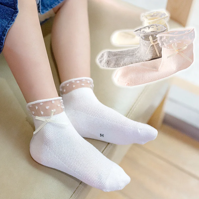 Новые стильные весенние детские носки хлопковые милые носки принцессы из одноцветной сетчатой ткани с бантом 5 пар в партии