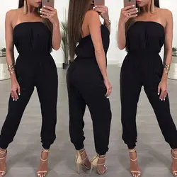 Womens Bandage Evening Party Playsuit Ladies Romper Long Jumpsuit Women Ladies Femal Solid Off Shoulder Jumpsuits Size S-XL