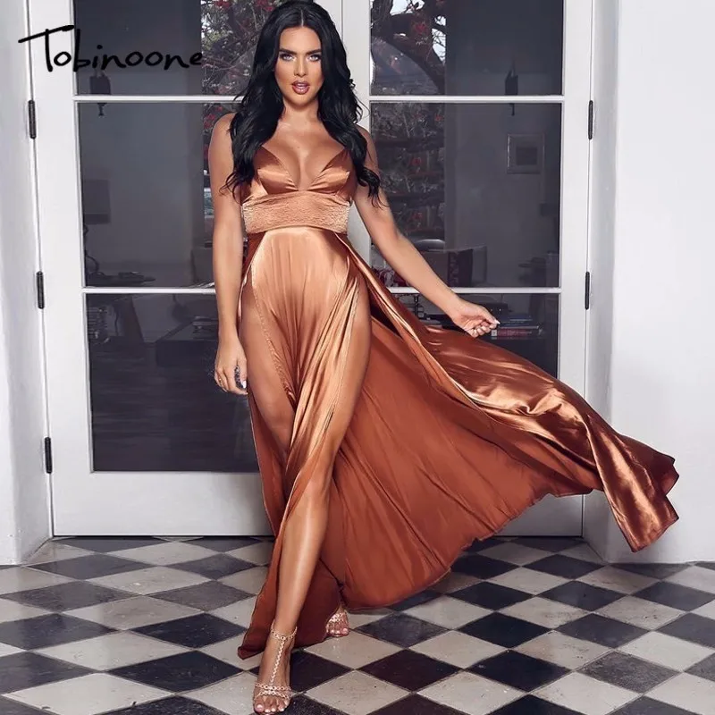 

Tobinoone Vestidos De Fiesta Maxi Women Dress Sexy Strap Vintage Christmas Long Patry Dress Elegant Floor-Length Deep V Dresses