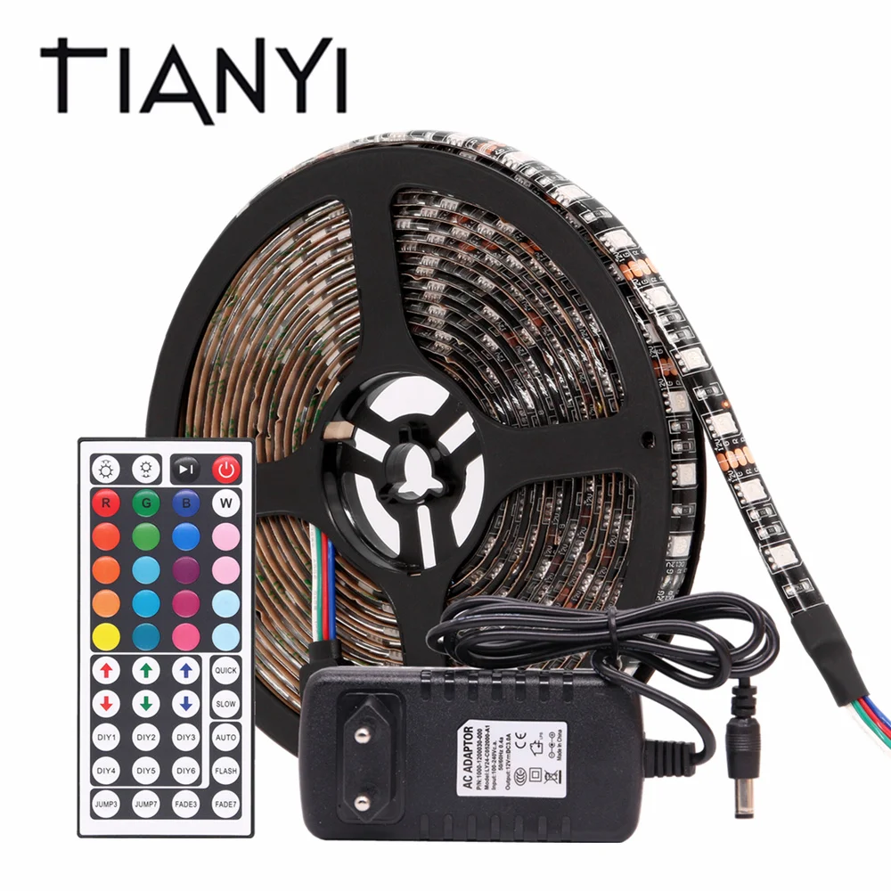 

RGB LED Strip Waterproof 5050 Black PCB DC 12V LED Light Strip 60LED/M Flexible Neon Tape With Power and WIFI RF IR Controller