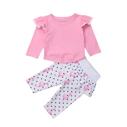 Новорожденный малыш для маленьких девочек одежда с длинными рукавами на осень Повседневное комбинезон с круглым вырезом комбинезон штаны