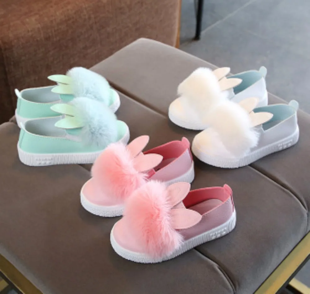 

New Listing 2018 Spring and Autumn Cute Children's Girls Rabbit Ears Pom-pom Shoes Children's