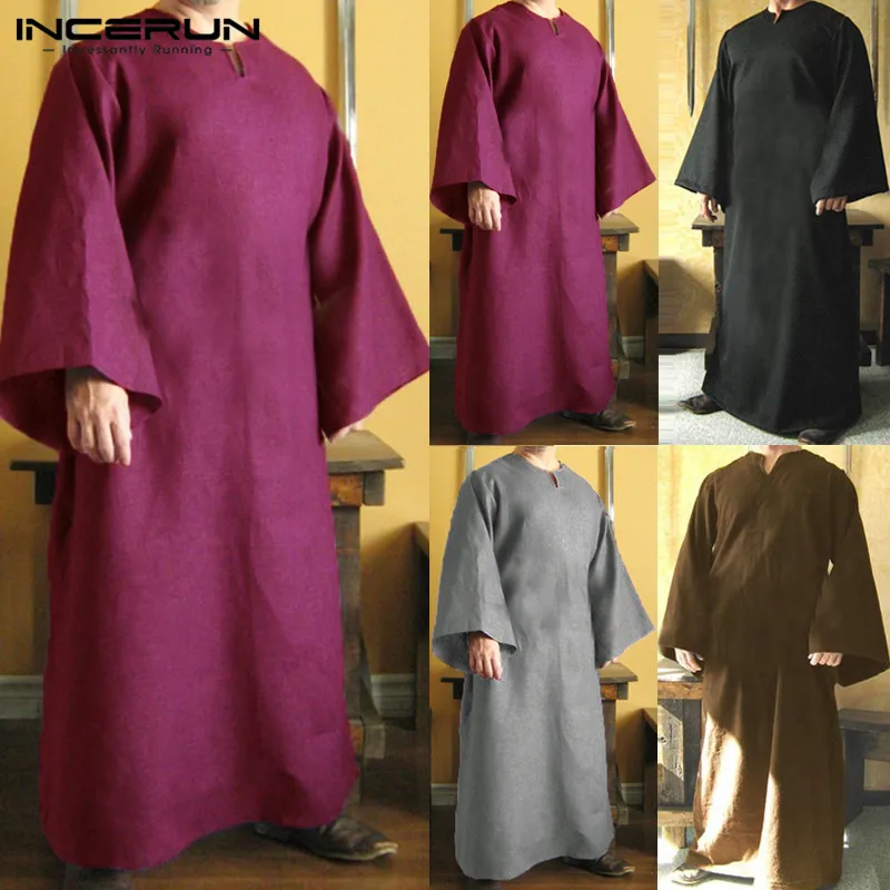 

Men Islamic Thobe Dress Tunic Arab Kaftan Long Sleeve Robe Saudi Arabia Jubba Shirts Femininas Masculina Muslim Indian Dress