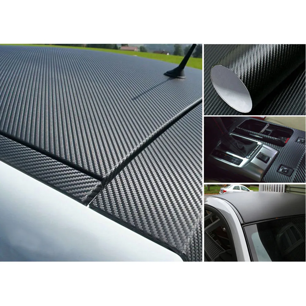3D Carbon Fiber Vinyl Film High Gloss Car Wrap Roll Self Adhesive Sticker New