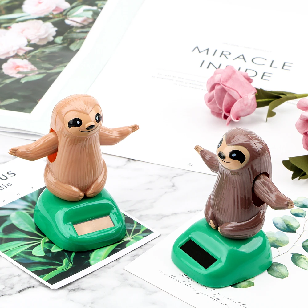 

LEEPEE Cute Sloth Shape Car Ornament Solar Powered Dancing Toy Plastic Dashboard Decoration Swinging Car Styling