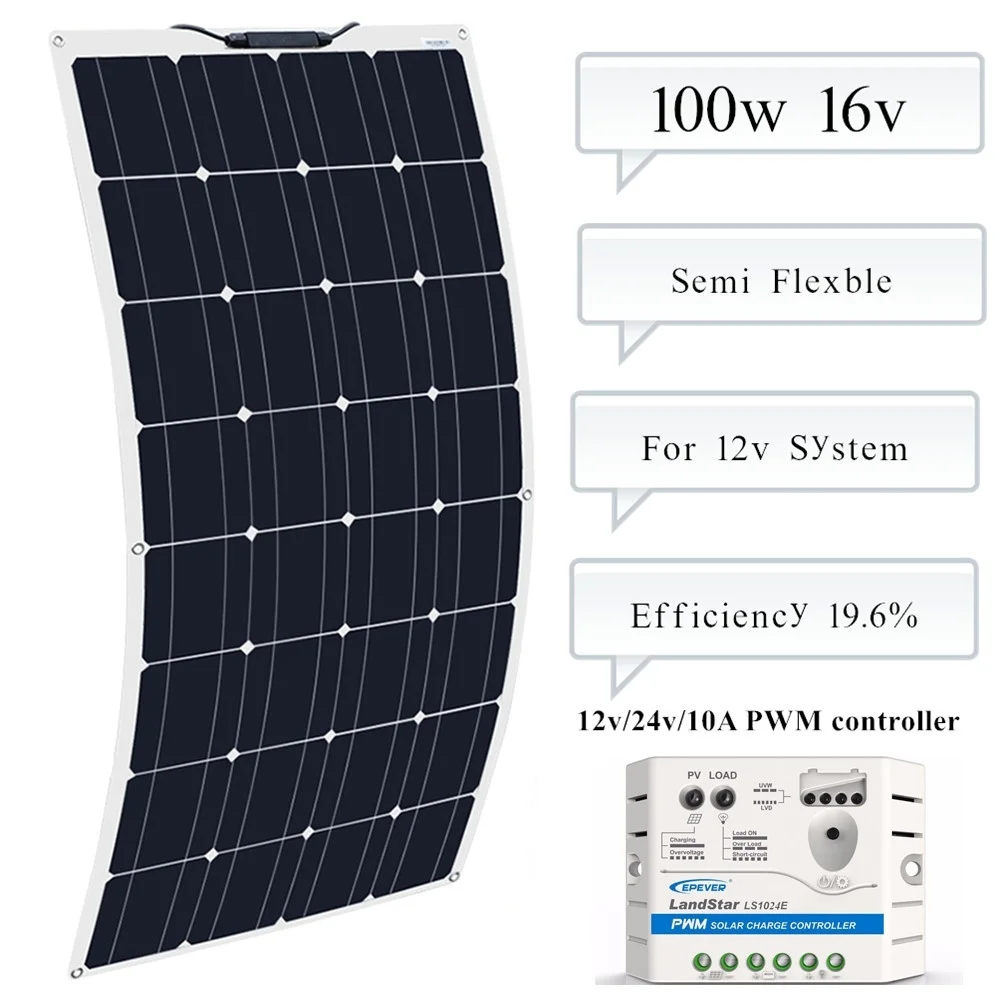 

BOGUANG 100w Monocrystalline silicon flexible solar panel + EP-solar 10A 12V/24V Controller regulator for 12v Battery Charger