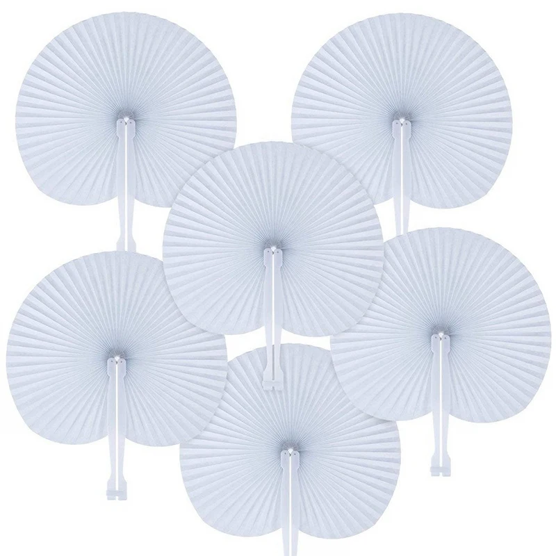 

60 Packs White Paper Fans Wedding Fans Round Shaped Folding Fans Plastic Handle Wedding Celebration Birthday Party Favor