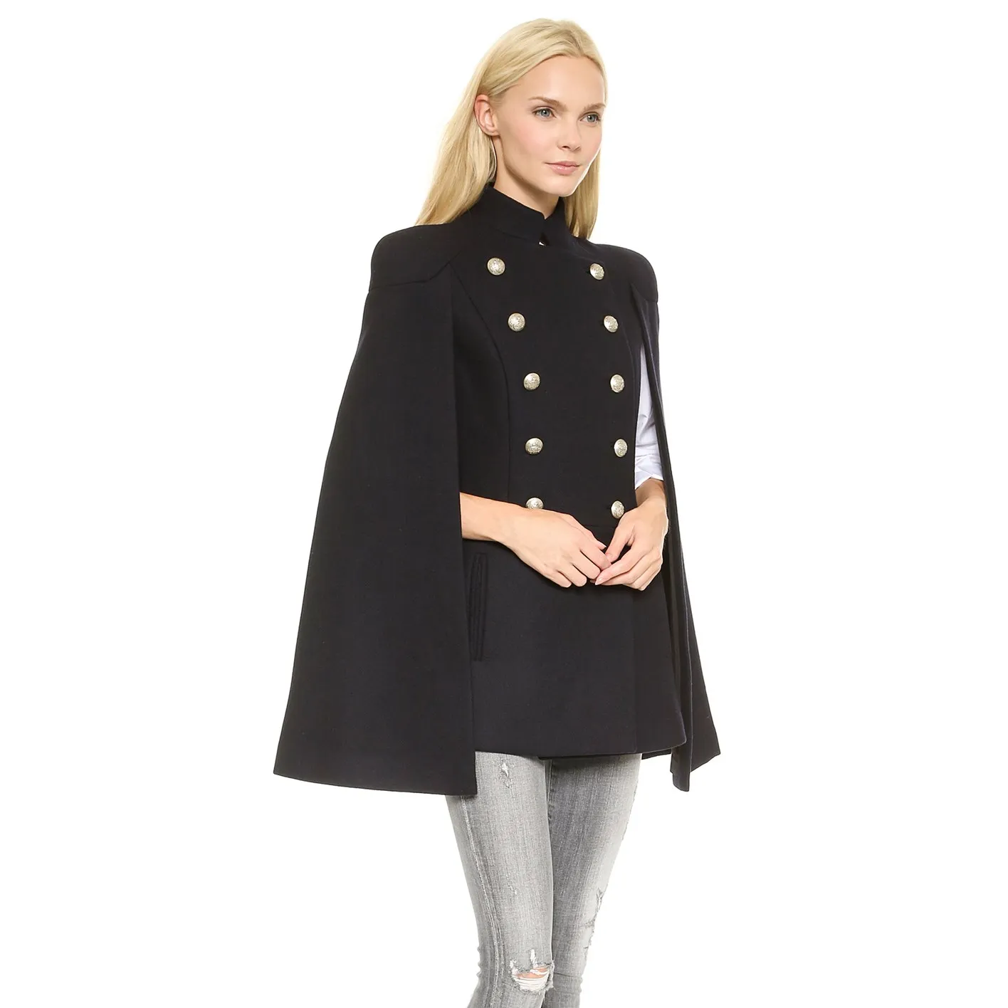 Зимнее женское двубортное шерстяное пальто, повседневное Свободное пальто, плащ с длинным рукавом, пальто, куртка на пуговицах, пончо, накидки