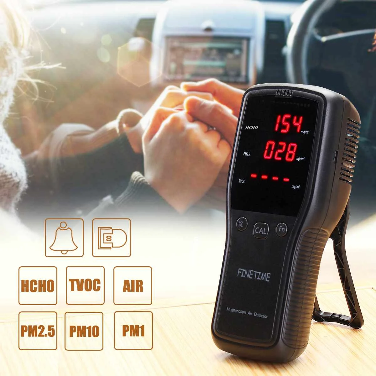 

Digital Formaldehyde Detector Multifunctional Air Quality HCHO TVOC PM1.0 PM2.5 PM10 Monitor Gas Analyzer for Household Car