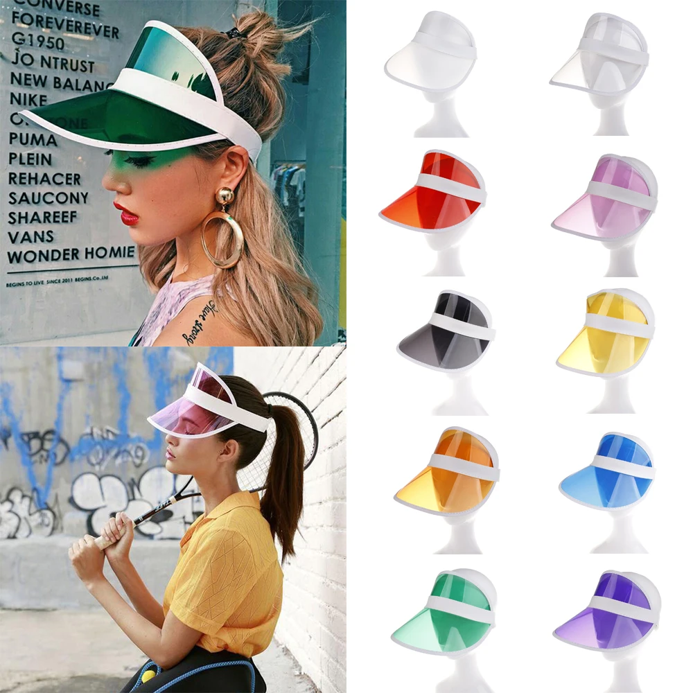 

2019 Summer PVC Hat Sun Visor Party Casual Hat Clear Plastic Adult Sunscreen Cap Fashion Outdoor Sports Hats Women Ladies