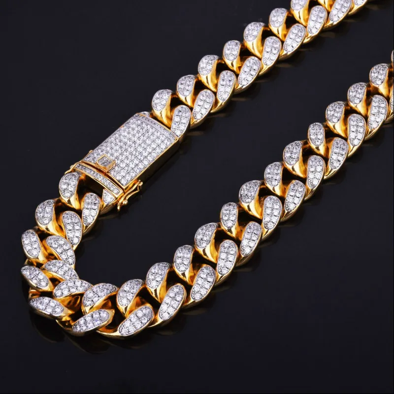 

Men's 20mm Heavy Iced Zircon Miami Cuban Link Necklace Choker Bling Bling Hip hop Jewelry Gold Silver Chain 18" 20" high quality