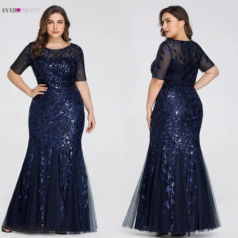Plus Size Sequined Evening Dresses Long Ever Pretty O-Neck Half Sleeve Mermaid Abiye Sexy Elegant Party Dresses Robe De Soiree Plus Size Sequined Evening Dresses Long Ever Pretty O-Neck Half Sleeve Mermaid Abiye Sexy Elegant Party Dresses Robe De Soiree