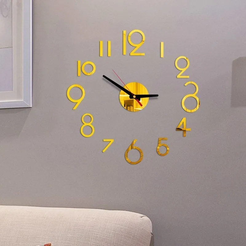 3D DIY настенные часы, кварцевые часы, зеркальные настенные наклейки, римские цифры, акриловая наклейка, съемное украшение для дома в гостиной