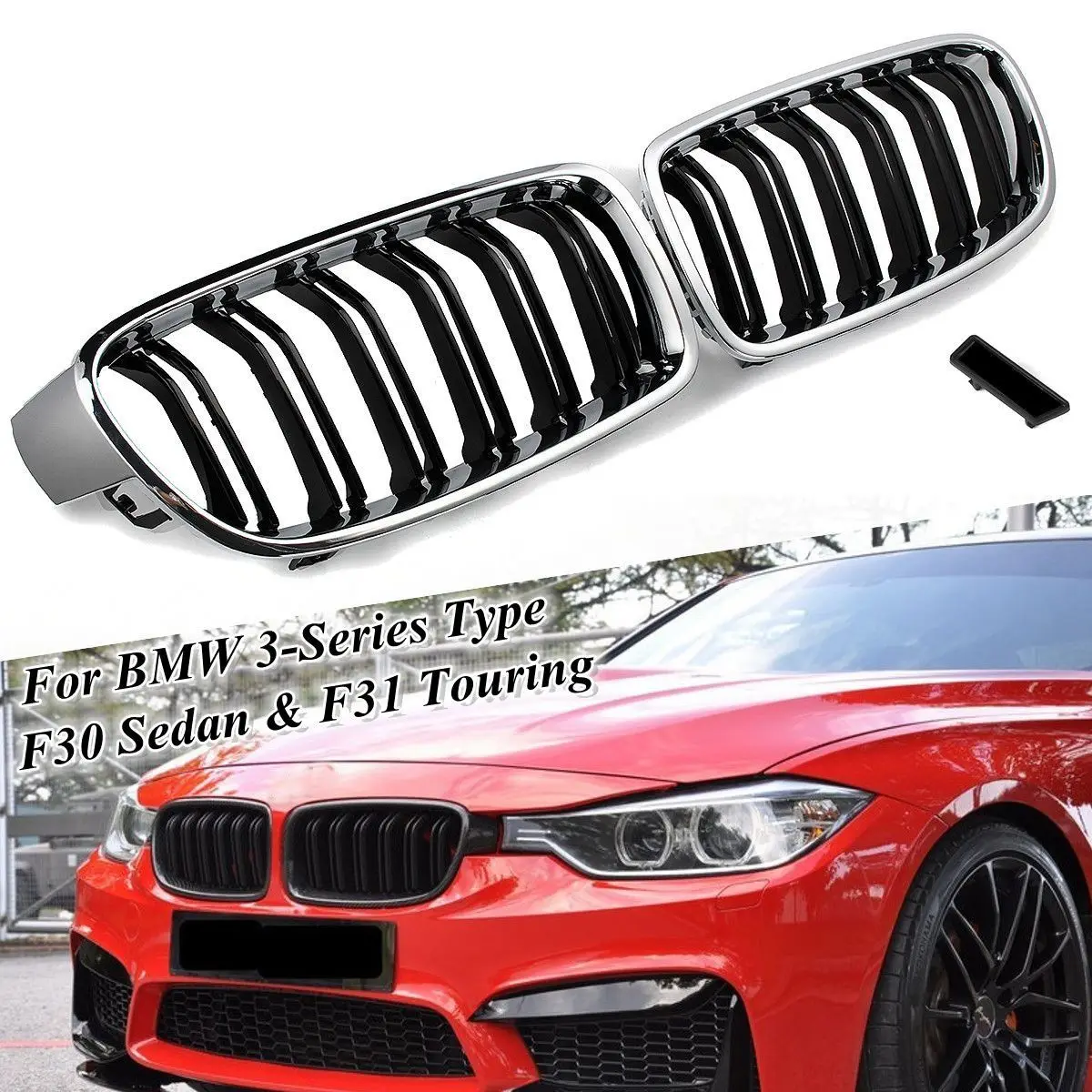 

2Pcs ABS M3 Look Car Front Grill Kidney Grille for BMW 3-Series Type F30 Sedan and F31