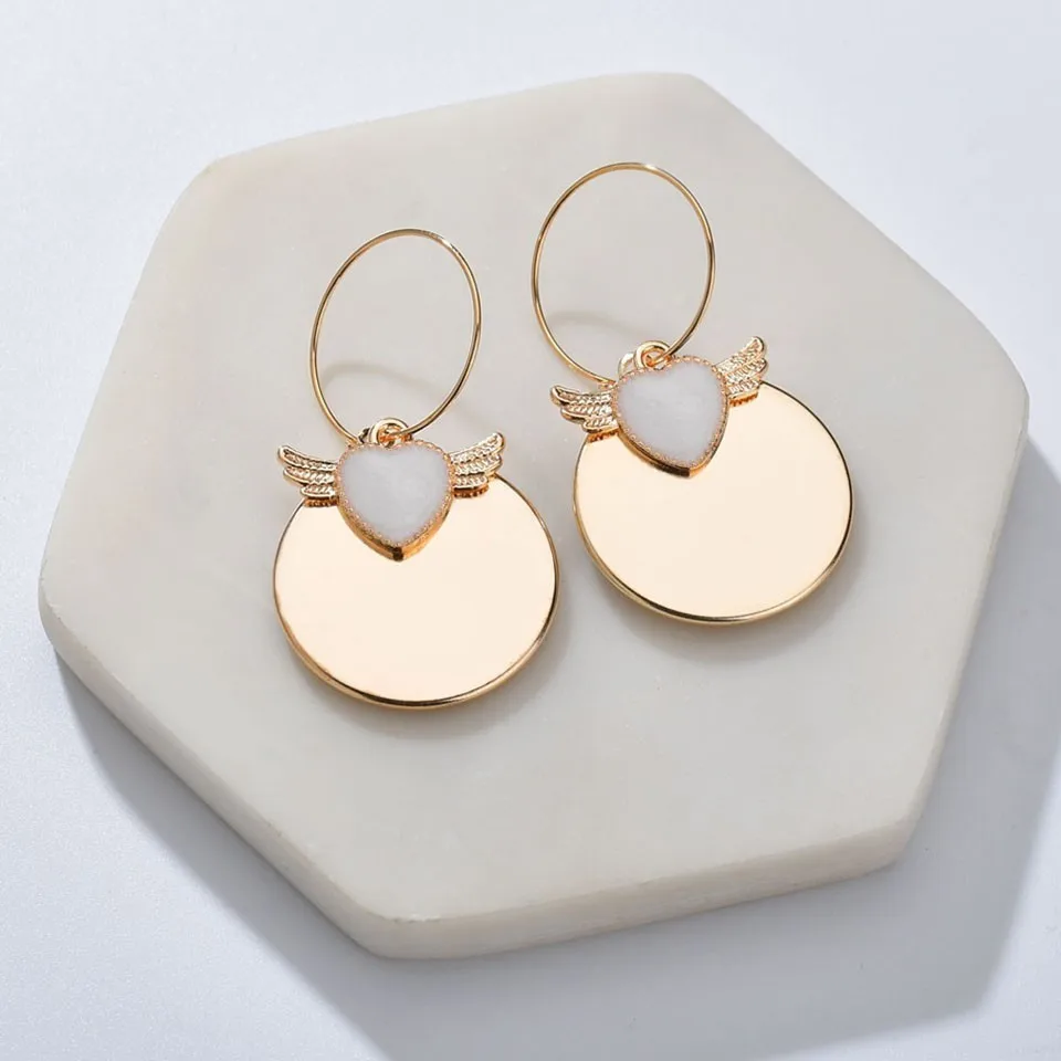 

Individuality Lovely Winged Heart Dangle Big Earrings For Women Cunstom Romantic Earrings Sweet Anniversary Earrings Gifts